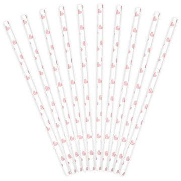 10 Kartonnen Rietjes Roze Hart